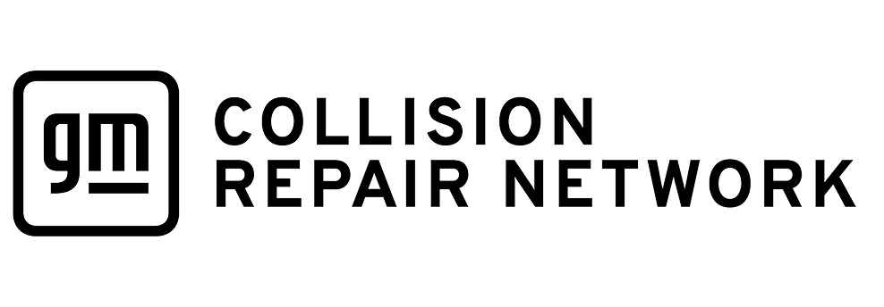 Black GM Collision Repair Network Logo and Wording Against a White Background