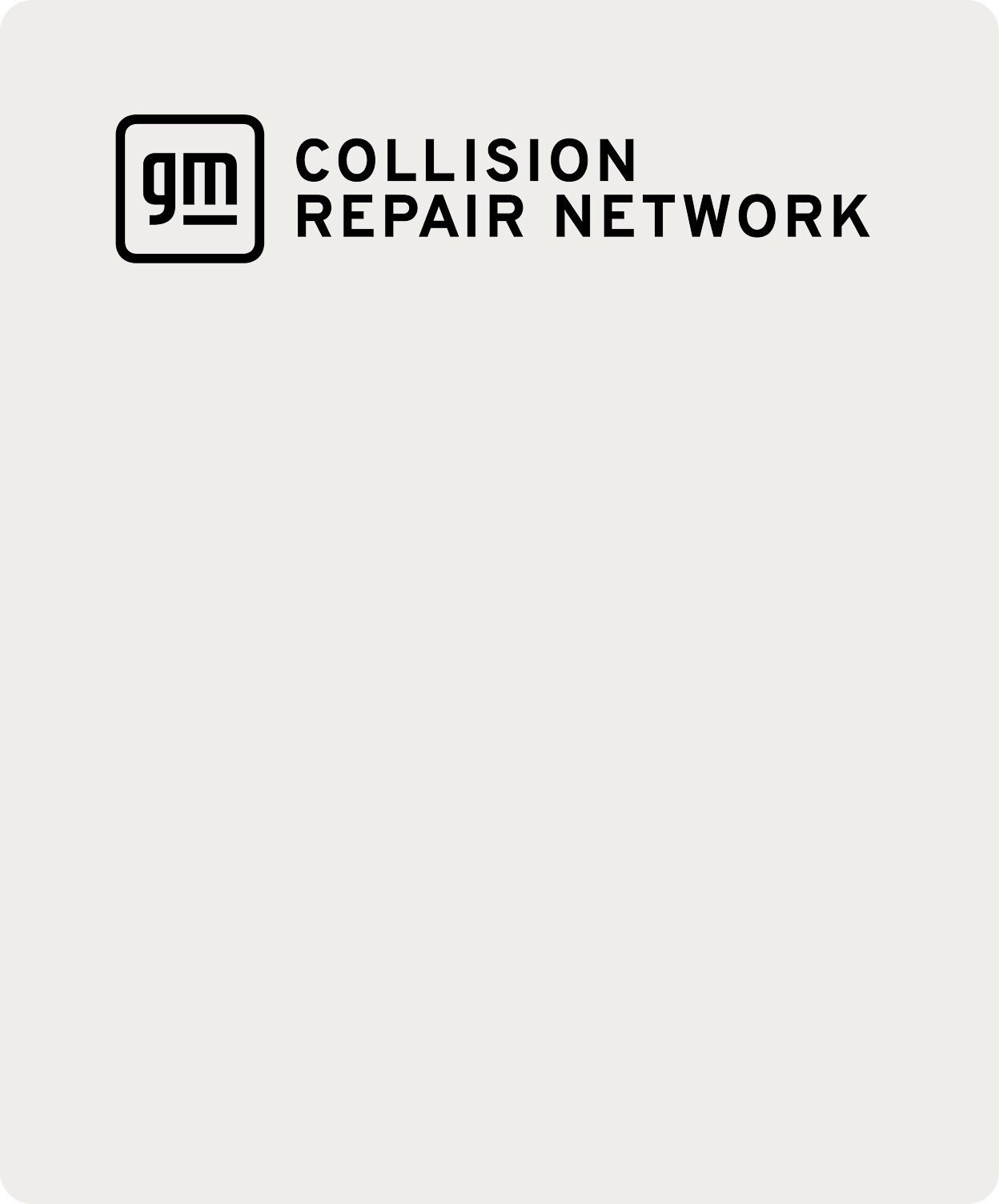 Black GM Collision Repair Network Logo and Wording Against a White Background