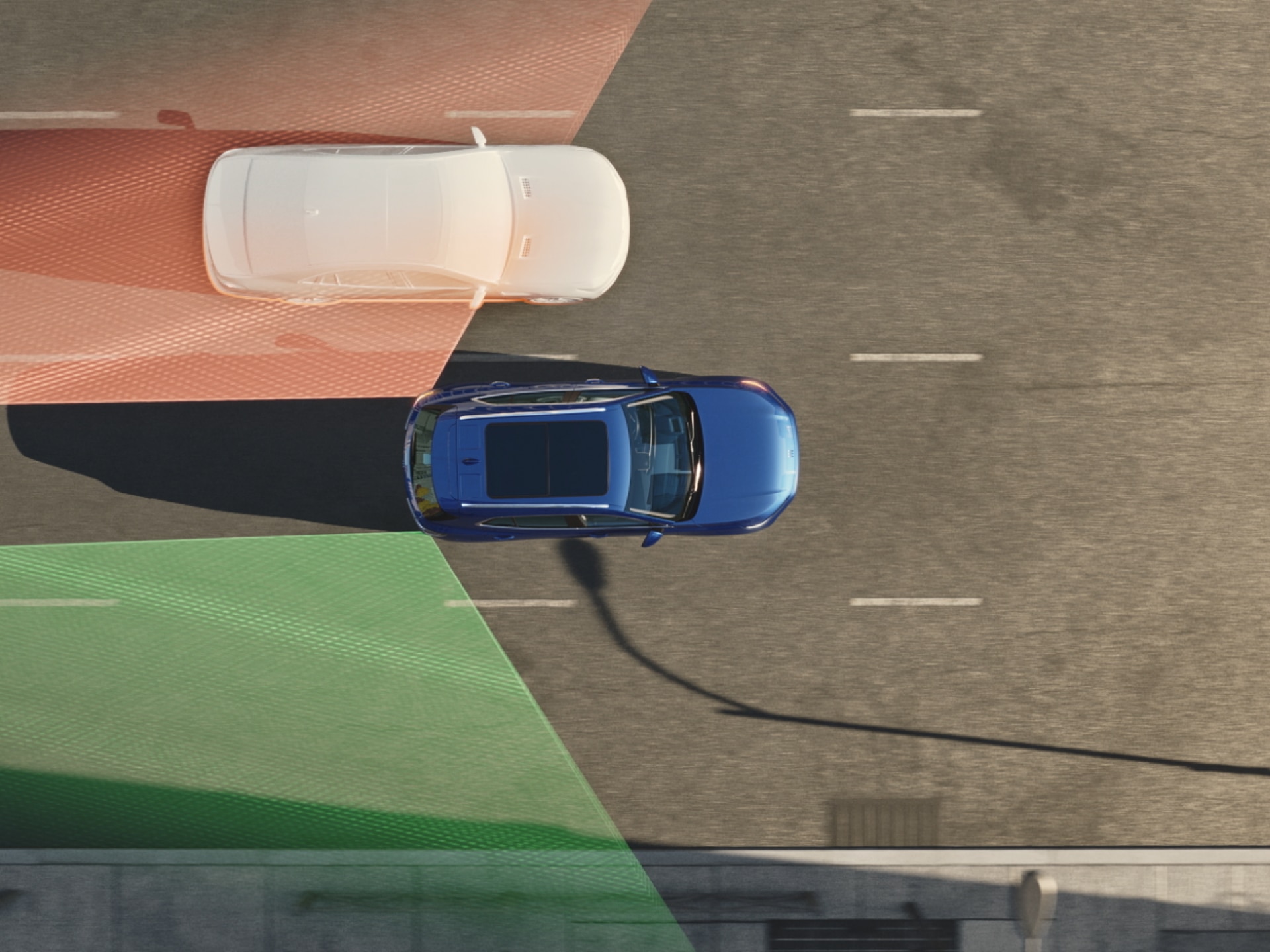 Birds-eye View of an Illustration Showing the Buick Envision's Blind Zone Steering Assist Feature