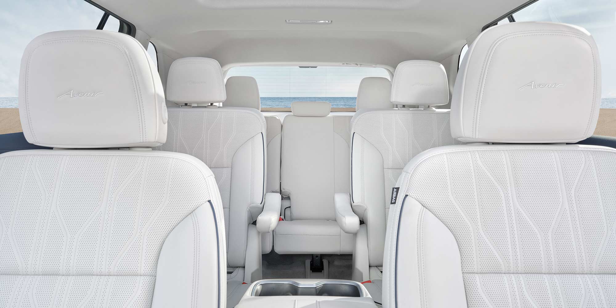 Interior View from the Front Row Seats Showing the 3 Rows of Seating in the Buick Enclave Avenir