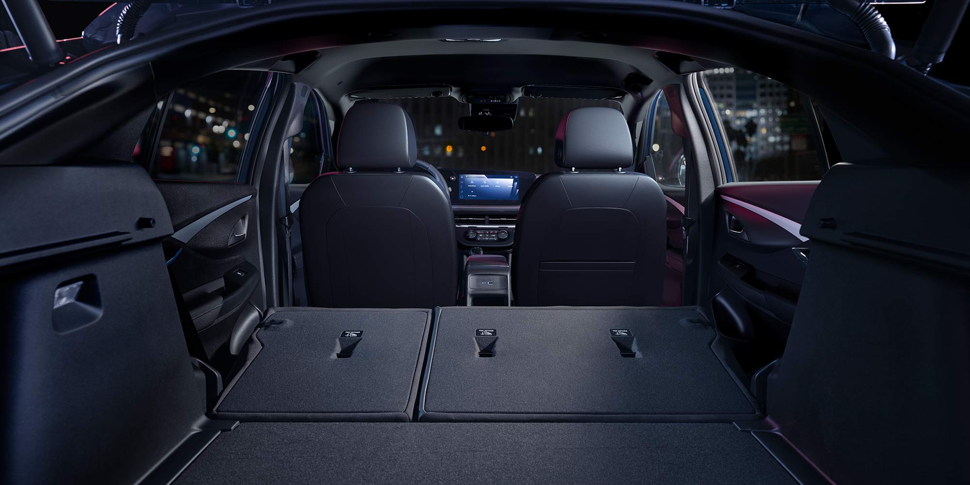The Spacious Open Trunk of a Buick Envista with the Rear Seats Folded Down Revealing Ample Cargo Space