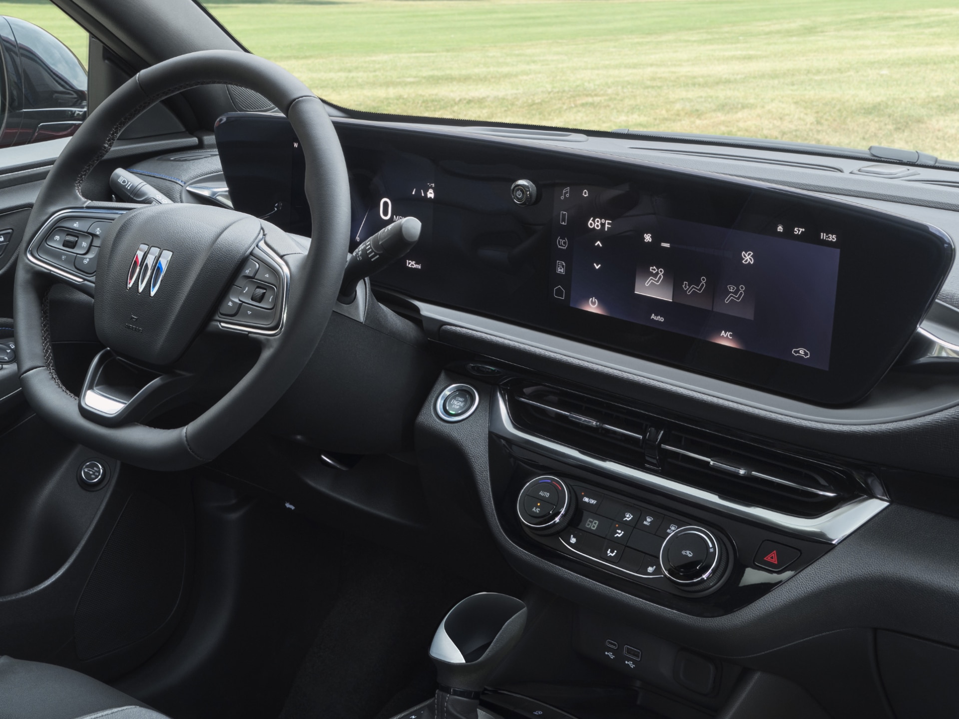 Interior View of the Dark Leather Seating with the Buick ST Badging on the Front Seats Headrests