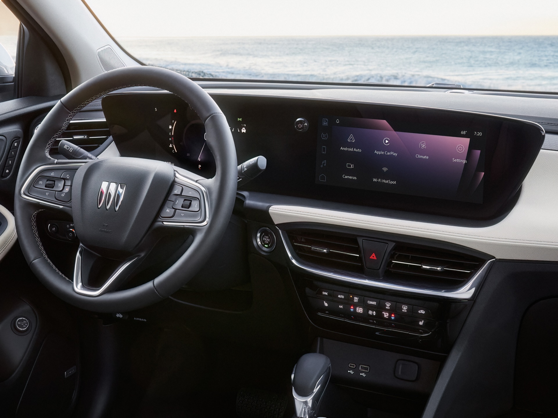 Interior View of the Dark Leather Seating with the Buick ST Badging on the Front Seats Headrests