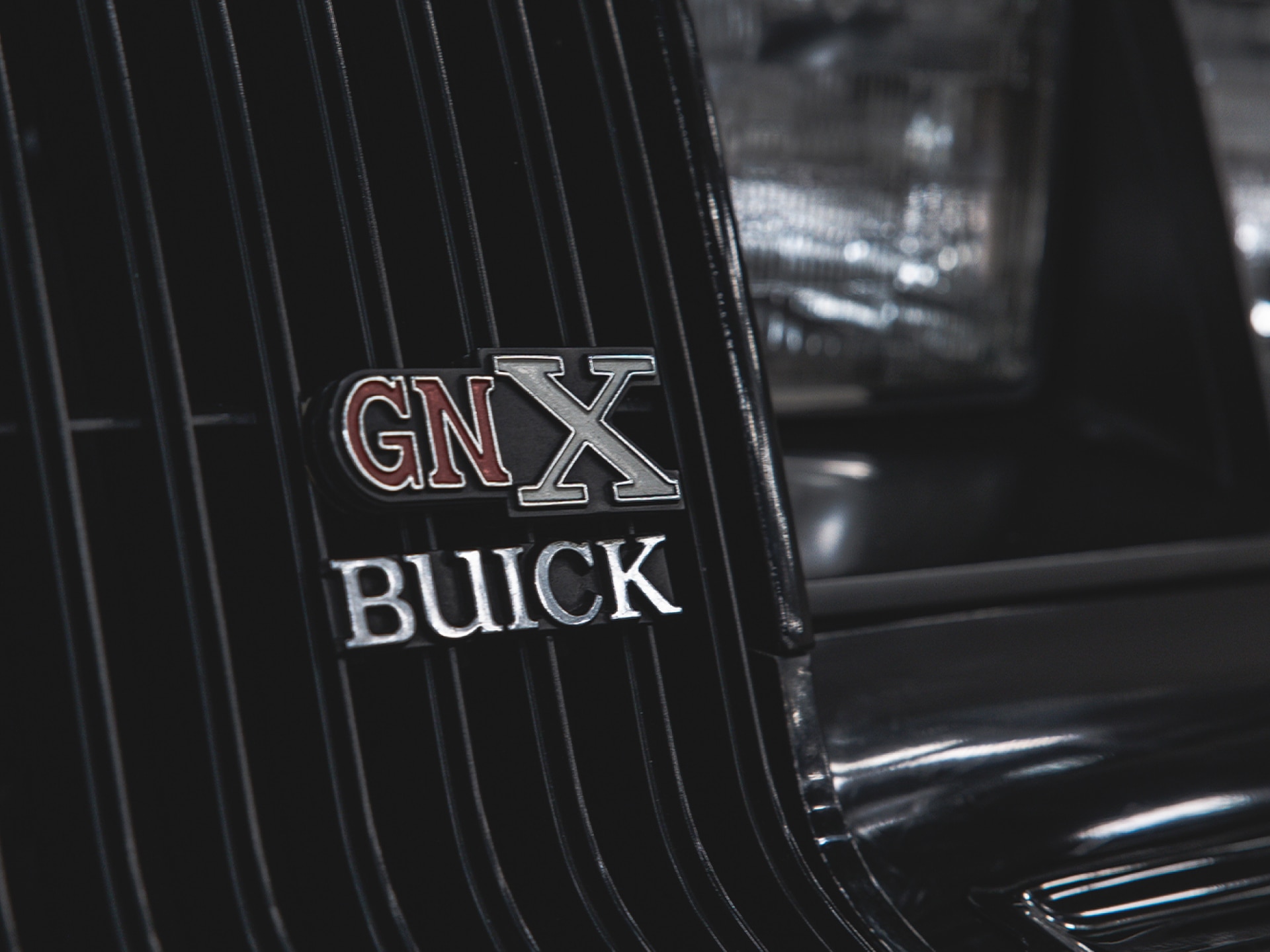 Close-up of the GNX Buick Badging on the Front of the Vehicle