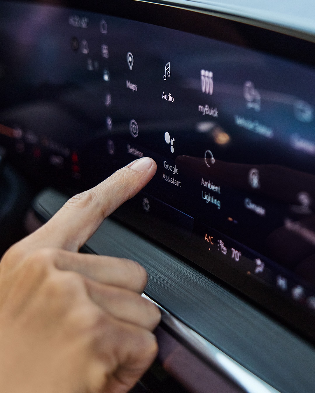 Close-up of the Buick’s Central Display Displaying Google Built-In Apps