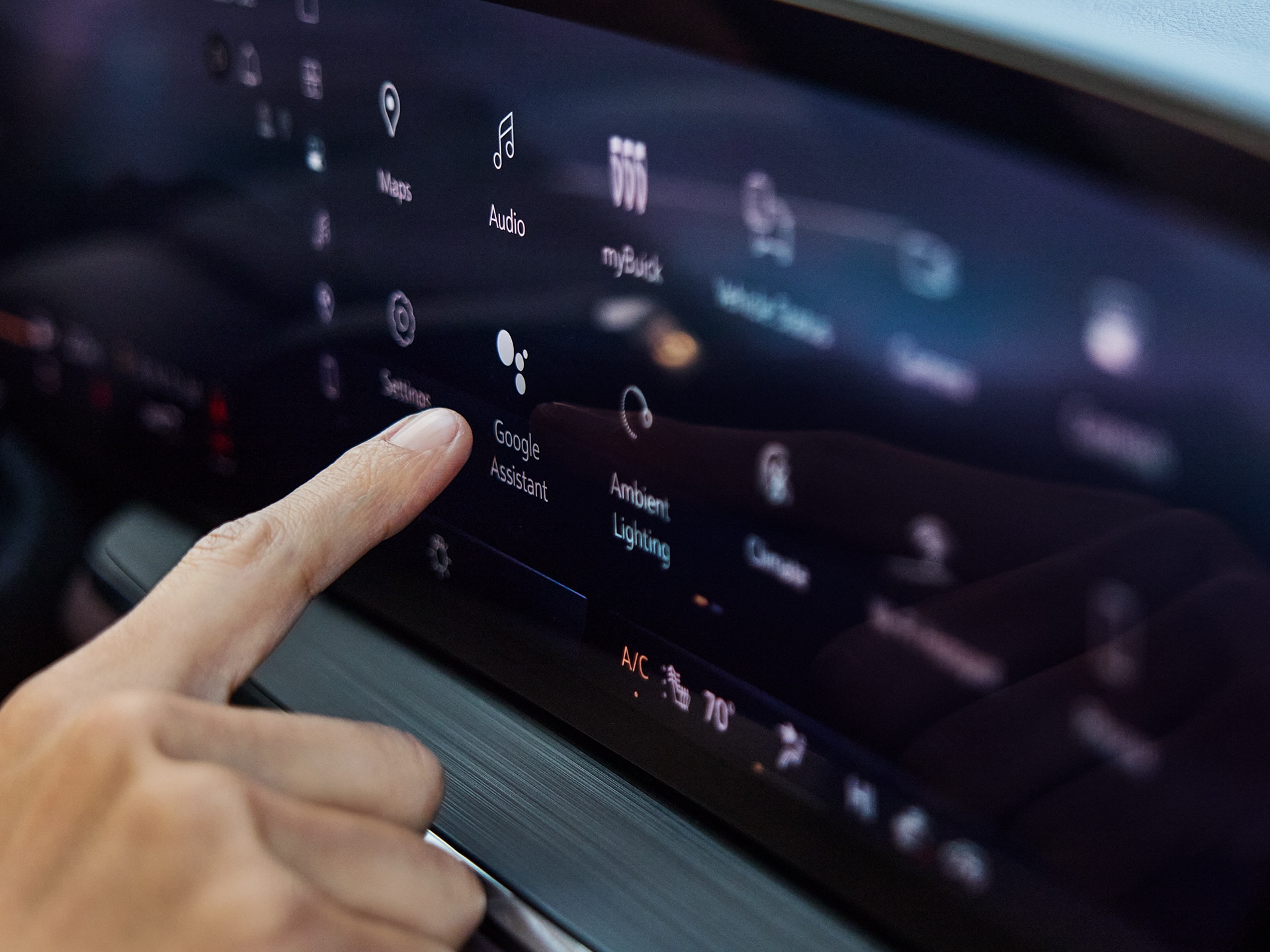 Close-up of the Buick’s Infotainment System Displaying Google Built-In Apps