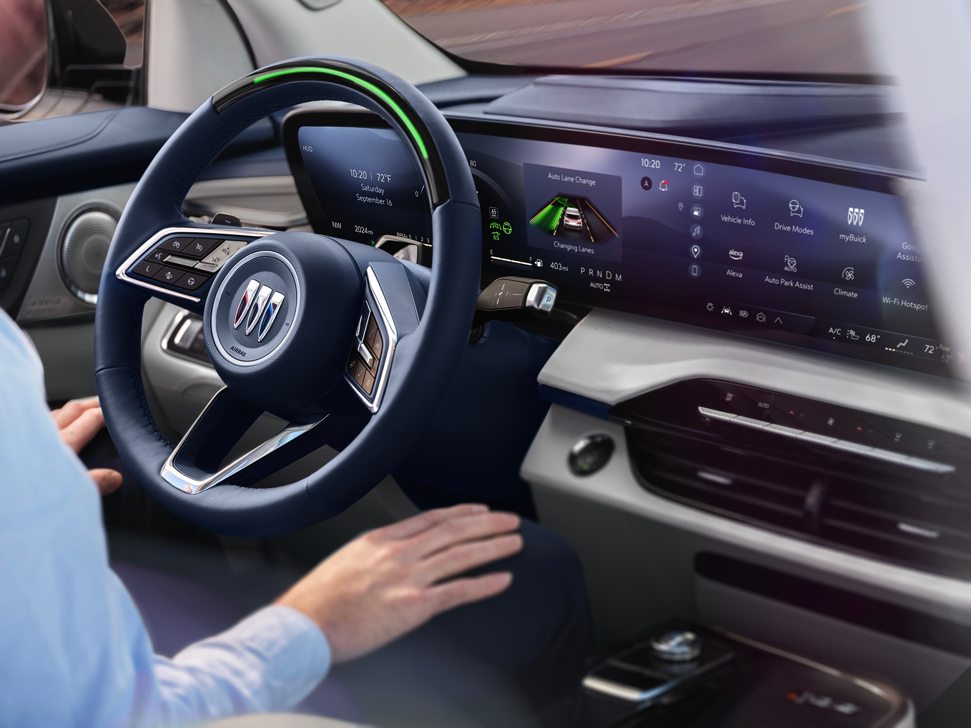 Over the Shoulder View of a Man Using Super Cruise Hands-Free Driving Technology in his Buick