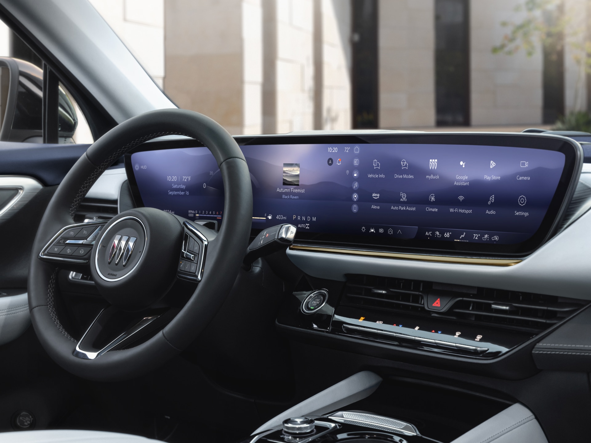 Interior View of the Buick’s Steering Wheel and Dashboard