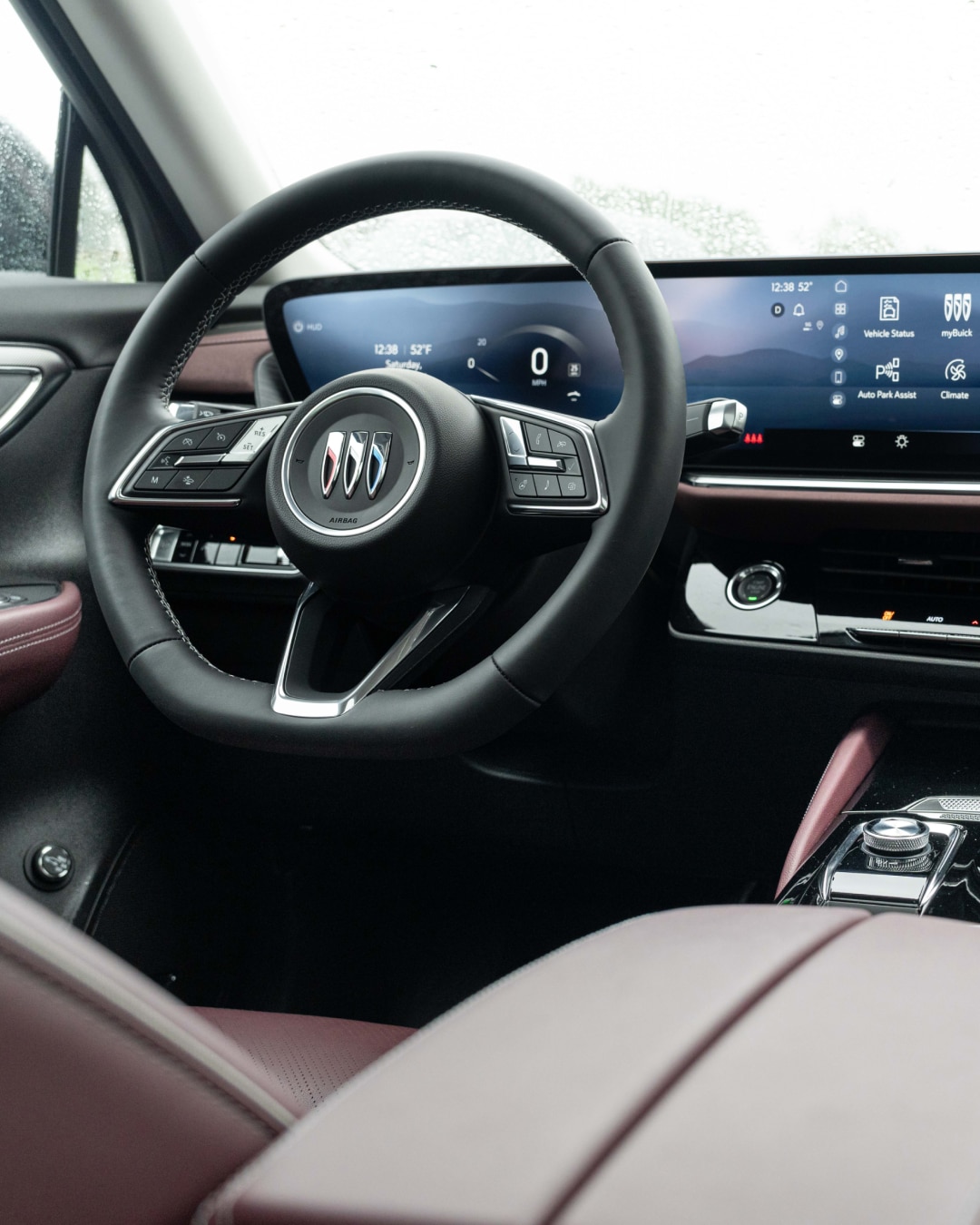 Interior View of a Buick’s Steering Wheel and Dashboard.