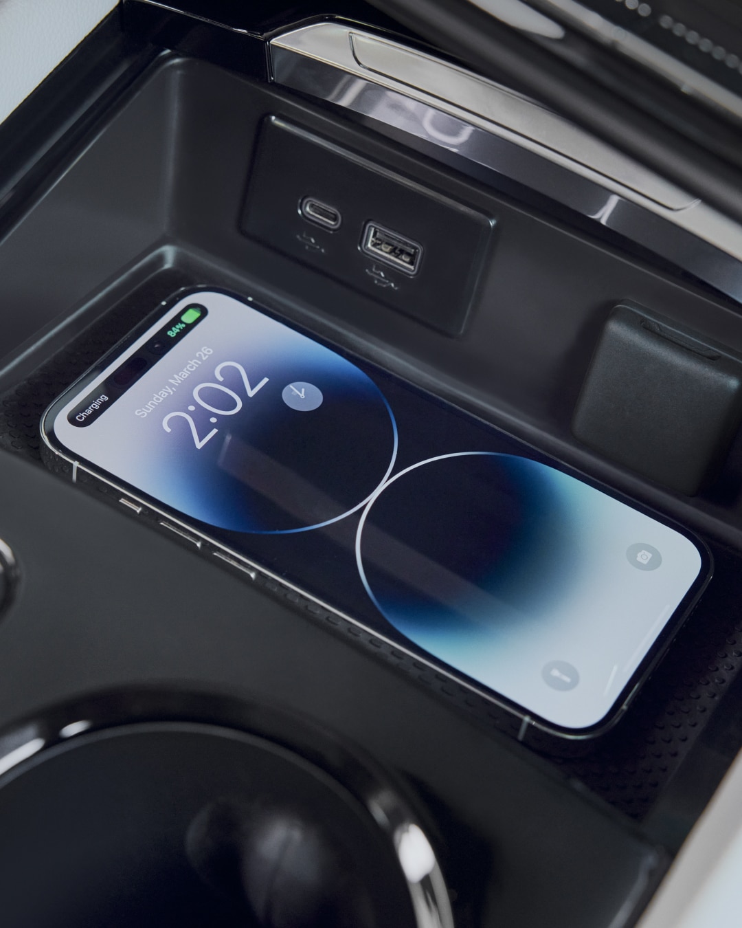 Close-up of a Smartphone Charging on the Buick Built-In Charging Pad