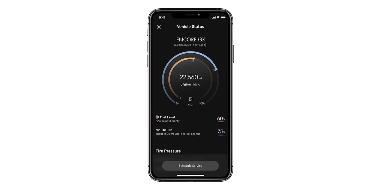 Close-up of a Smartphone Displaying Vehicle Status on the myBuick App