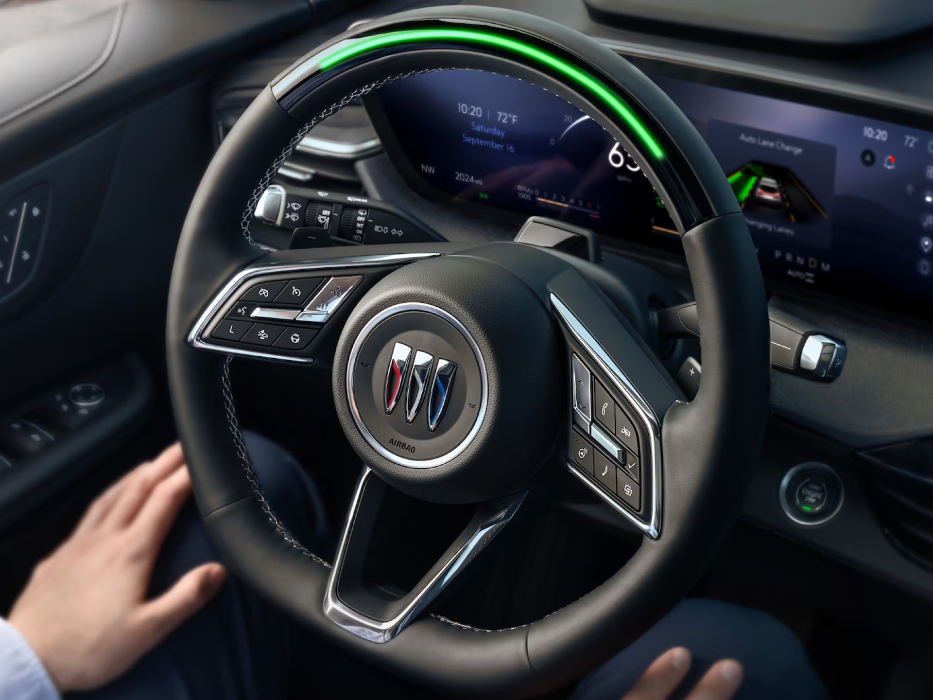 Interior View of the Steering Wheel Displaying the Super Cruise Feature in a Buick Vehicle