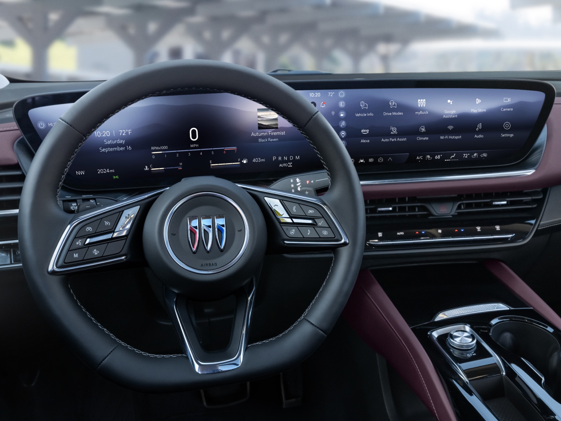 Interior View of the Steering Wheel and Infotainment Screen in a Buick Vehicle