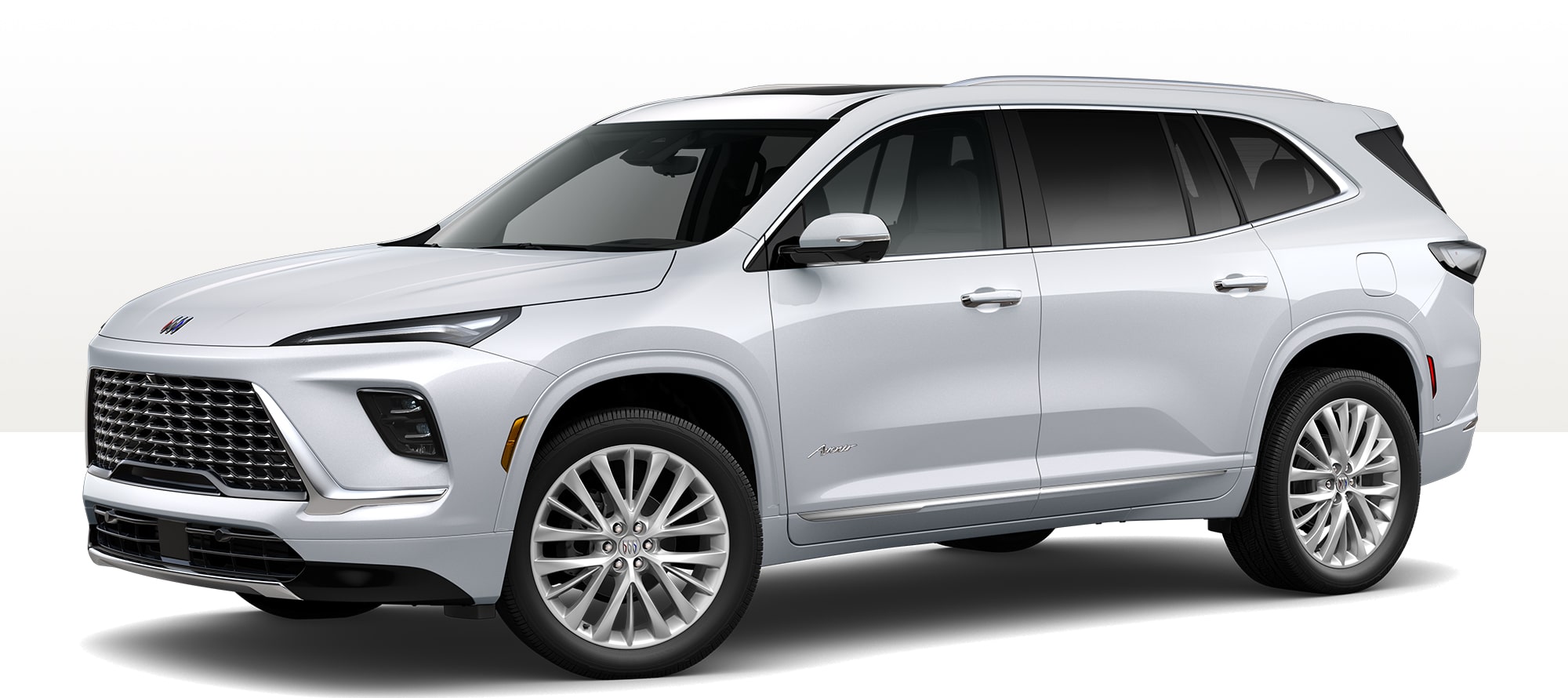 Front-Three Quarter View of a Silver Buick Enclave Mid-size SUV