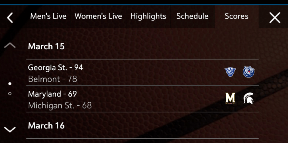 2022 Buick NCAA In-Vehicle App Game Score
