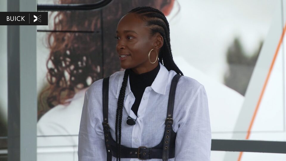 American Track & Field Athlete Dalilah Muhammad Being Interviewed for Buick's See Her Greatness Campaign 