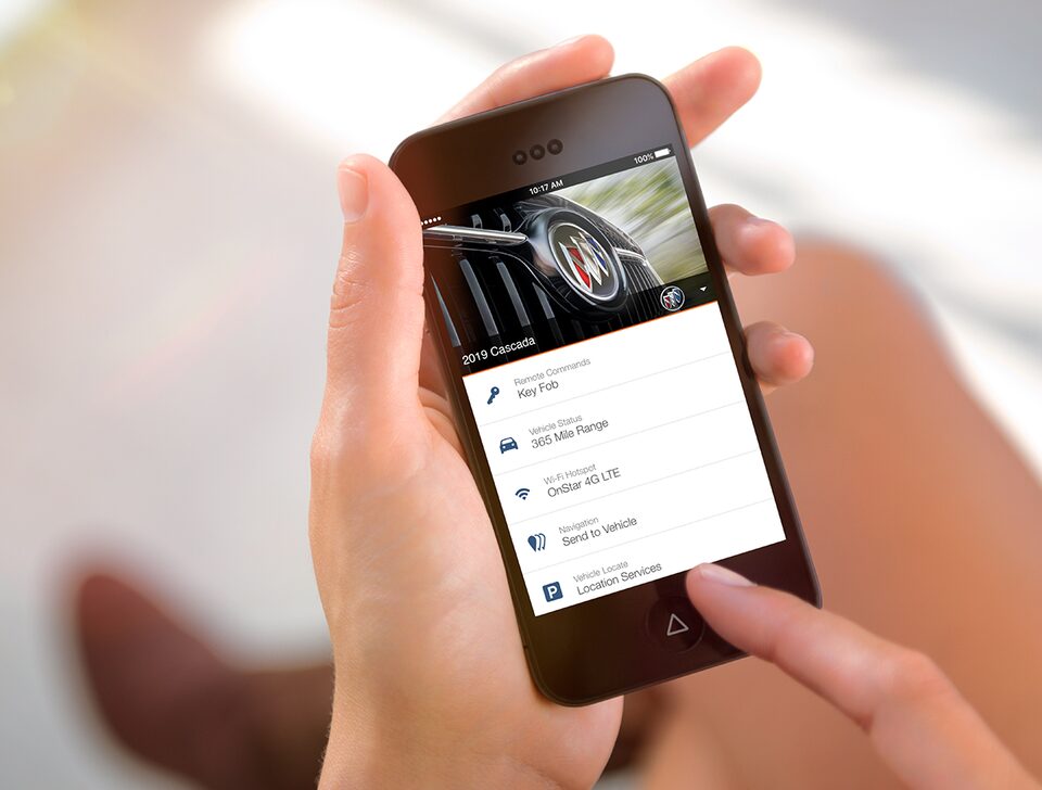 Image of someone using a smartphone to access the myBuick App