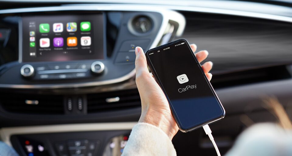 Closeup image of the color touch display in a Buick vehicle using the navigation features.