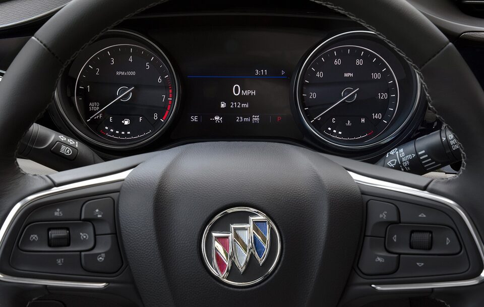 The Steering Wheel and Heads up the Display of a Buick