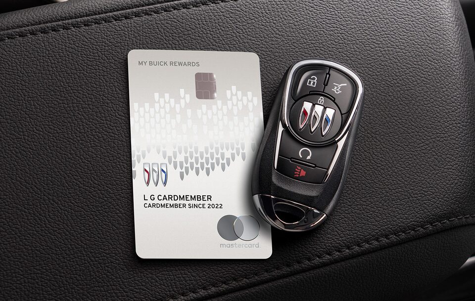 A Pair of Keys and a MyBuick Apps Reward Card on the seat of a Buick Vehicle
