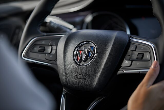 The Newly Designed Logo on The Driver Friendly & Technology packed Buick SUV Steering Wheel