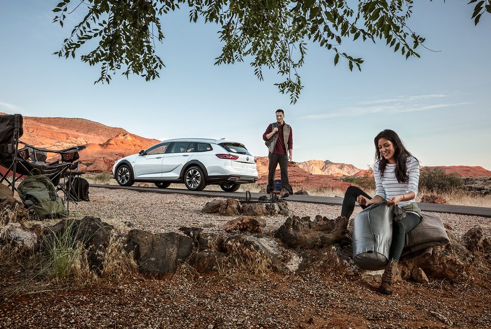 Buick Regal TourX Luxury Wagon parked at campsite