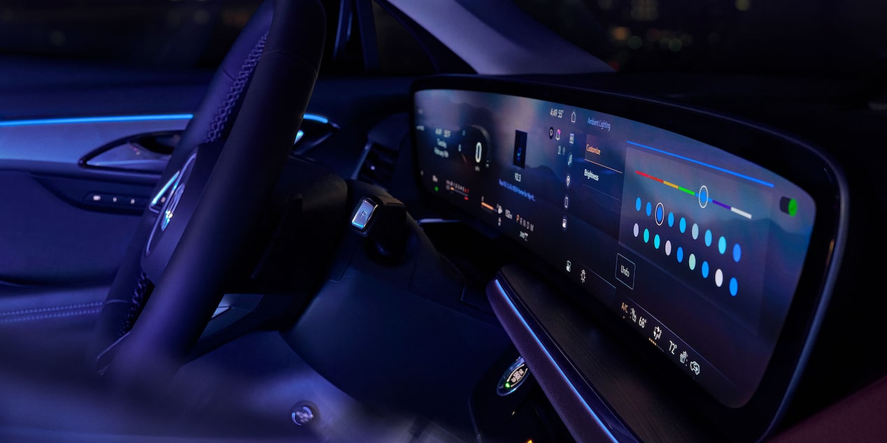 Interior View of the Buick Infotainment System Displaying the Different Ambient Lighting Color Options
