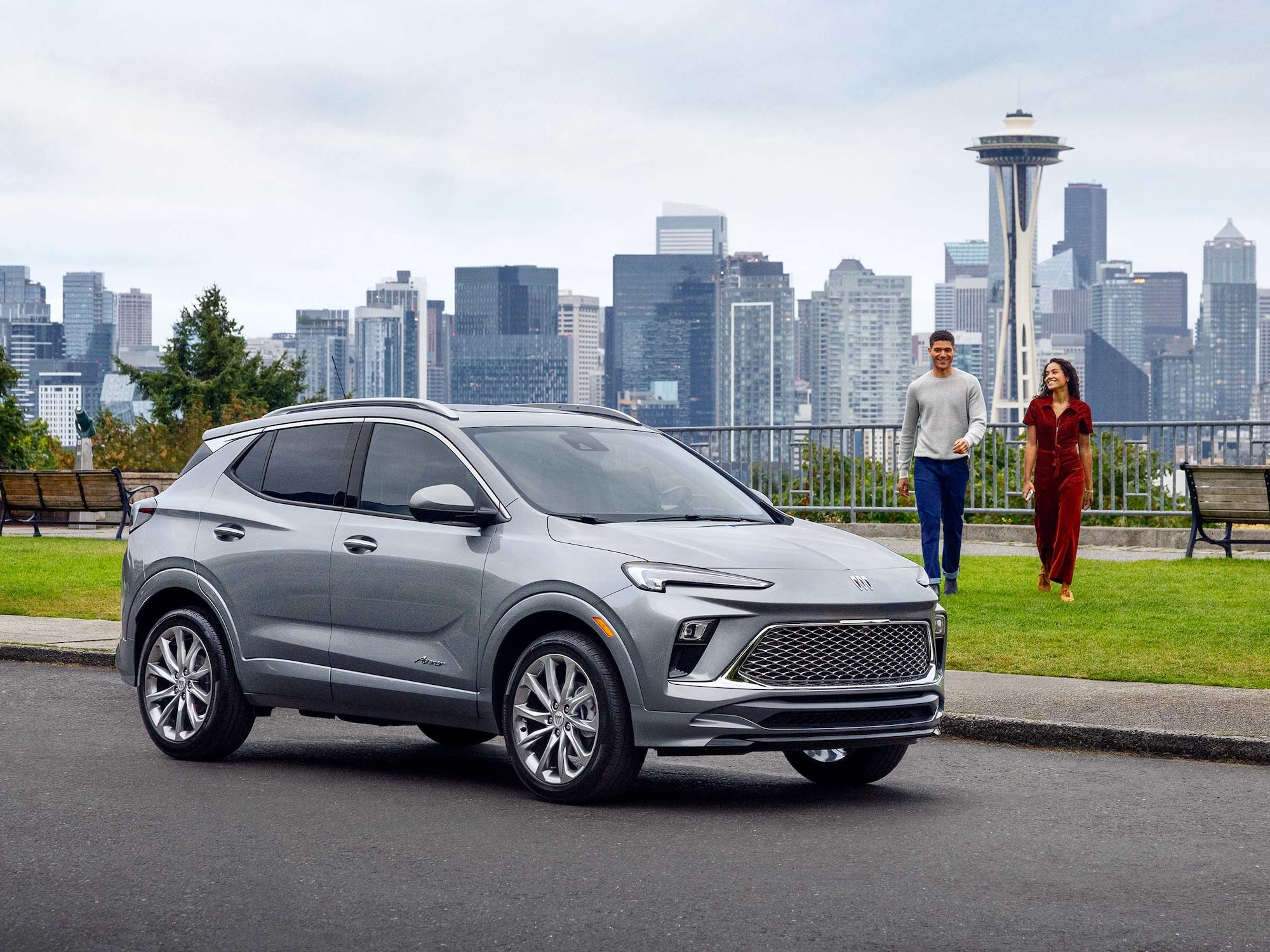 Close-Up of Encore GX Avenir in the city with people walking up