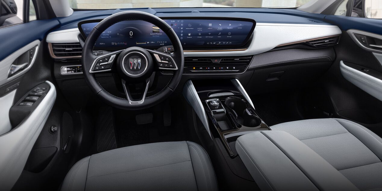The Interior of a Buick 2026 Envision With a Digital Screen and Gray Seating