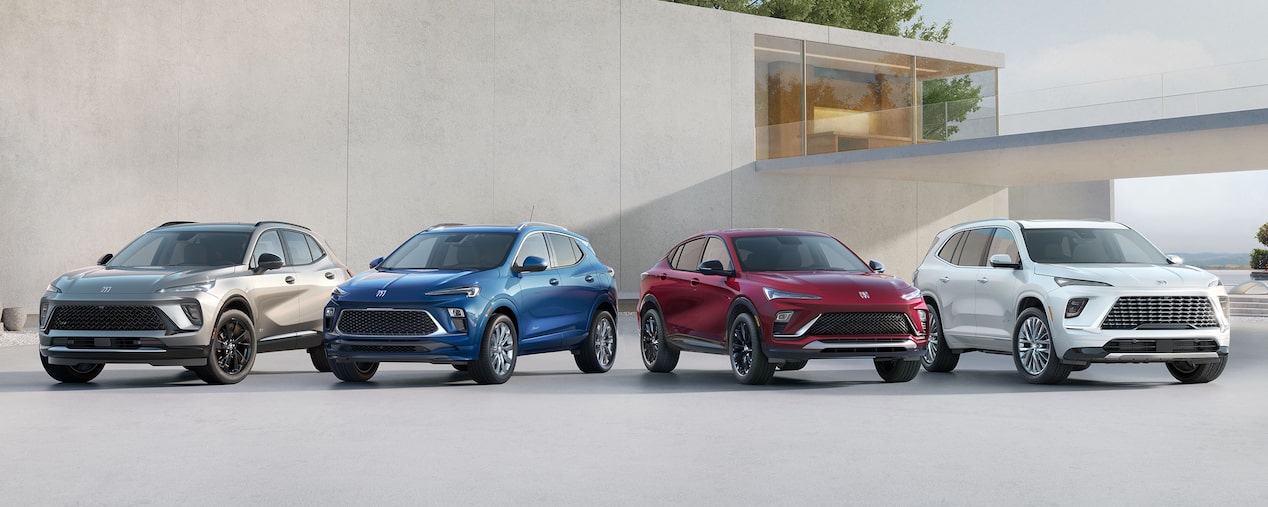 The Buick Lineup with JD Power Awards Displayed in Front of the Vehicles
