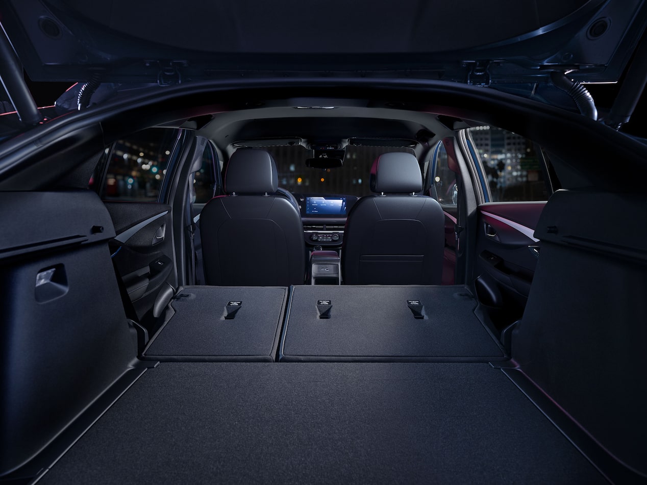 The Spacious Cargo Area of a Buick Envista Compact SUV with the Rear Seats Folded Down