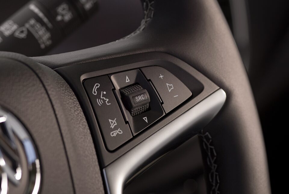 Closeup on Bluetooth Steering Wheel Buttons