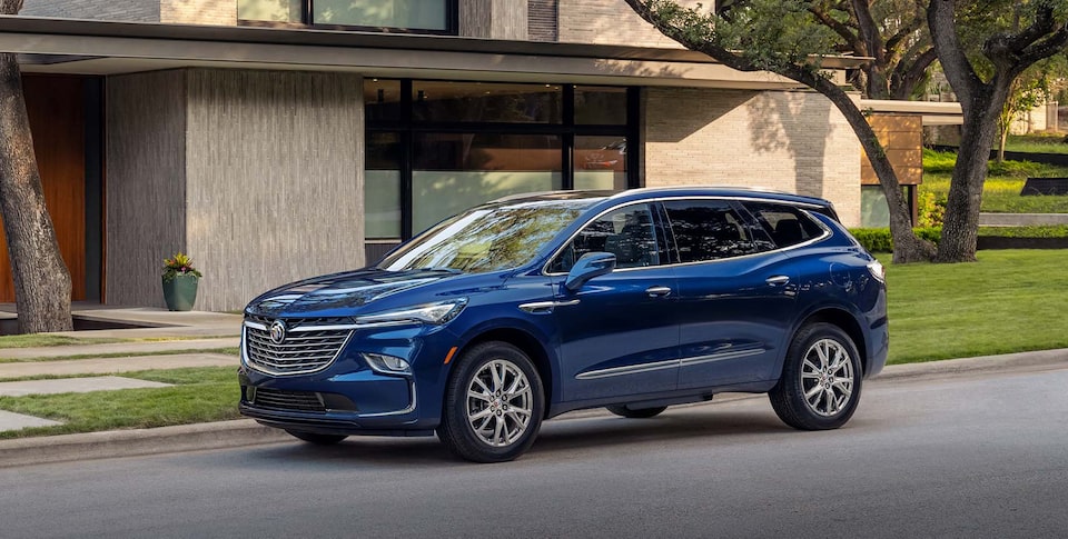 2022 Buick Envision: Compact SUV Three-Quarter Front Passenger Side View On Snow Covered Roads