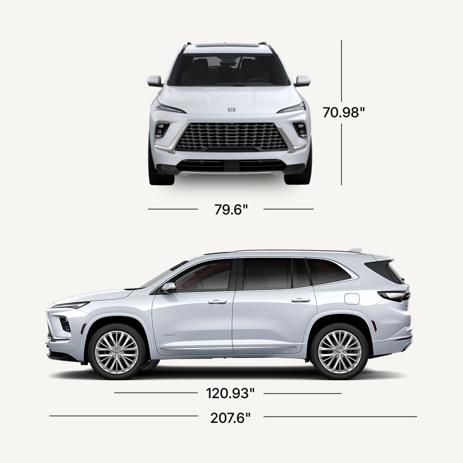 Buick Enclave Avenir SUV Dimensions Showing Front and Side Profiles
