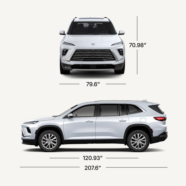 Buick Enclave SUV Dimensions Showing Front and Side Profiles