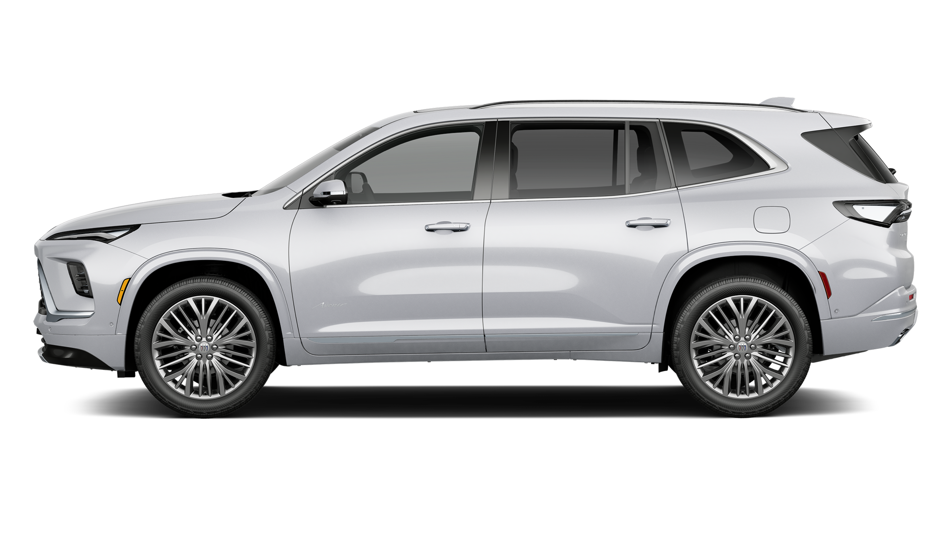Side Profile of a White Buick Enclave Avenir SUV with Chrome Accents