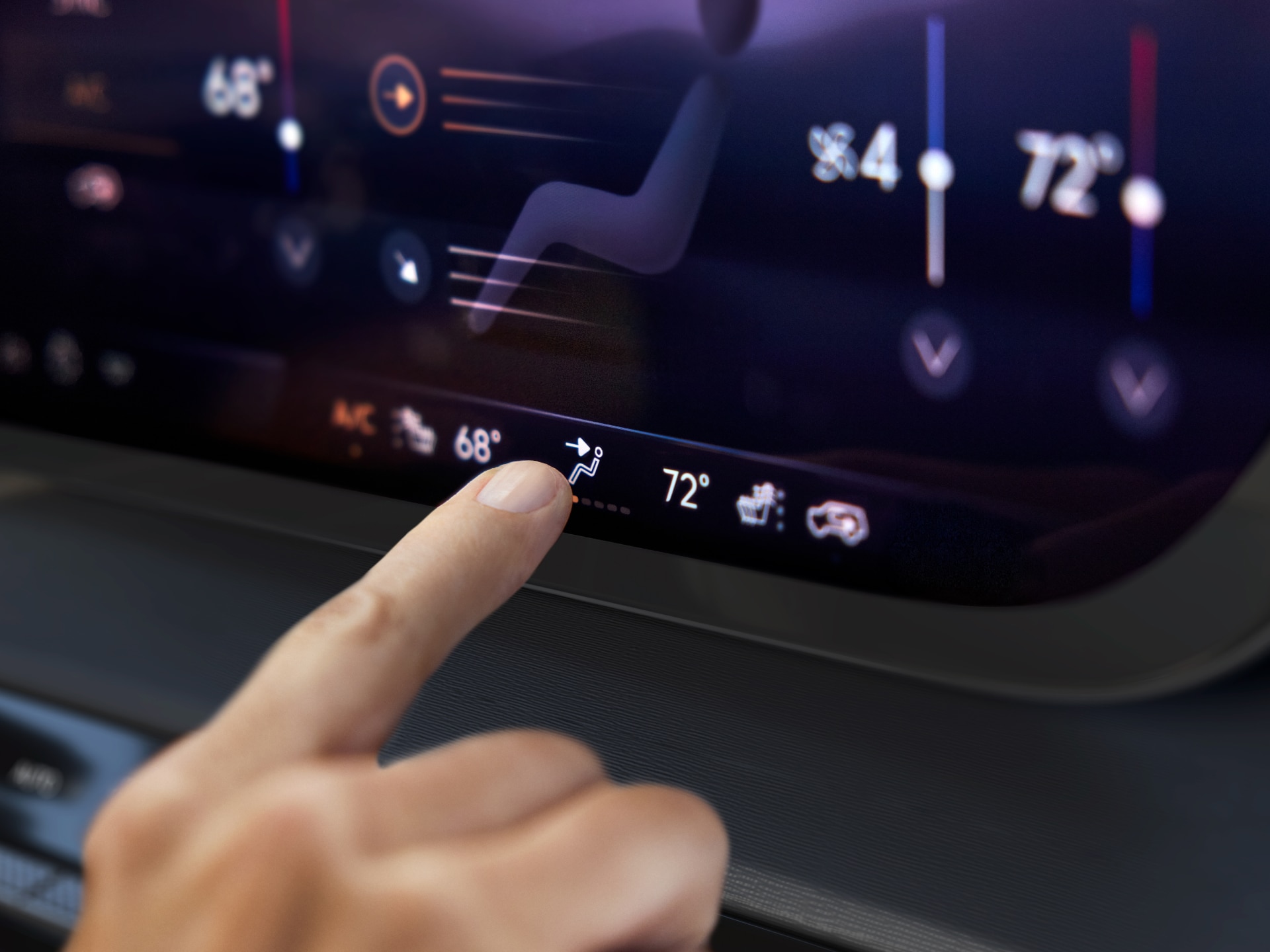 A Hand Touching a Large Touchscreen Display in a Buick Vehicle's Interior