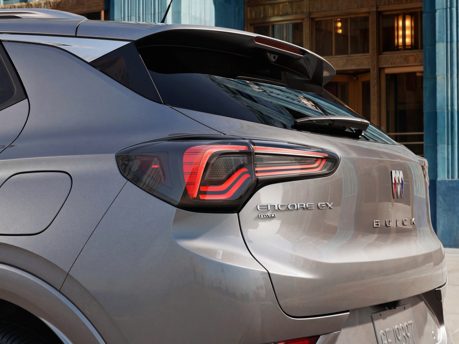 Close-up of the Rear of a Gray Buick Encore GX Showing the Taillight Design