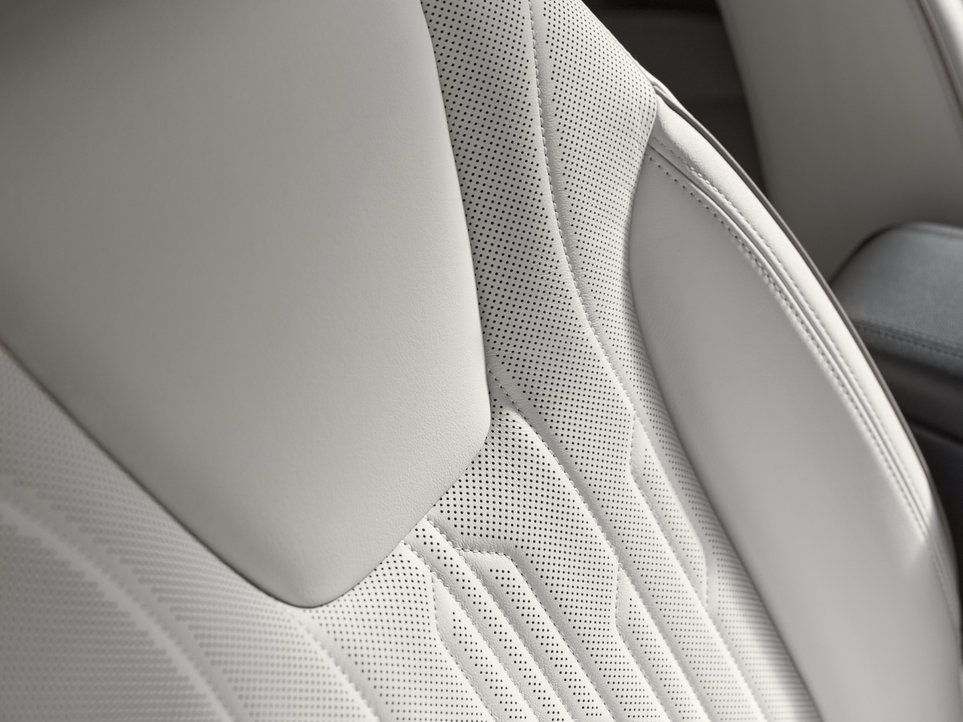 Detailed Close-up of Light-Colored, Perforated Leather Seat Material in a Buick Vehicle