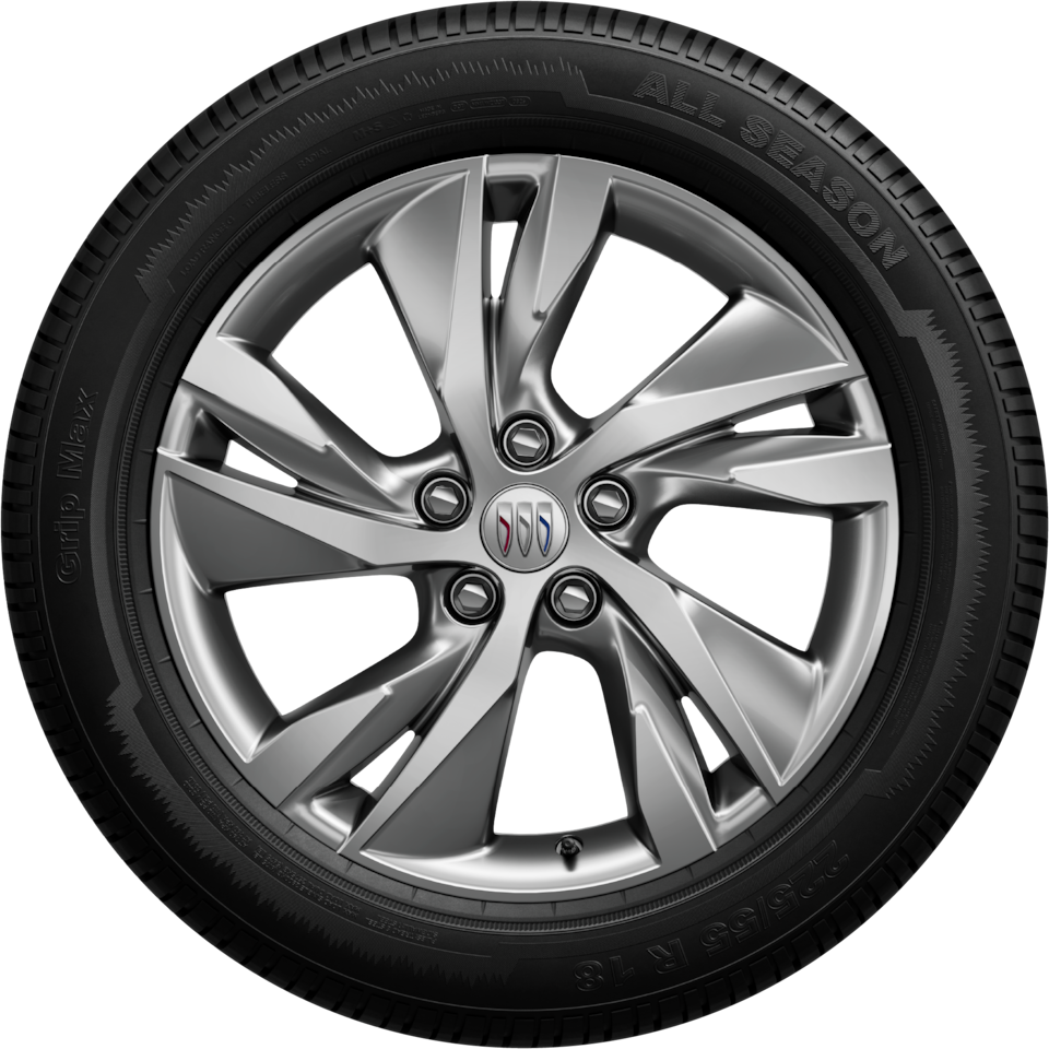 A Single Silver Multi-Spoke Wheel with a Tire and the Buick Logo at its Center