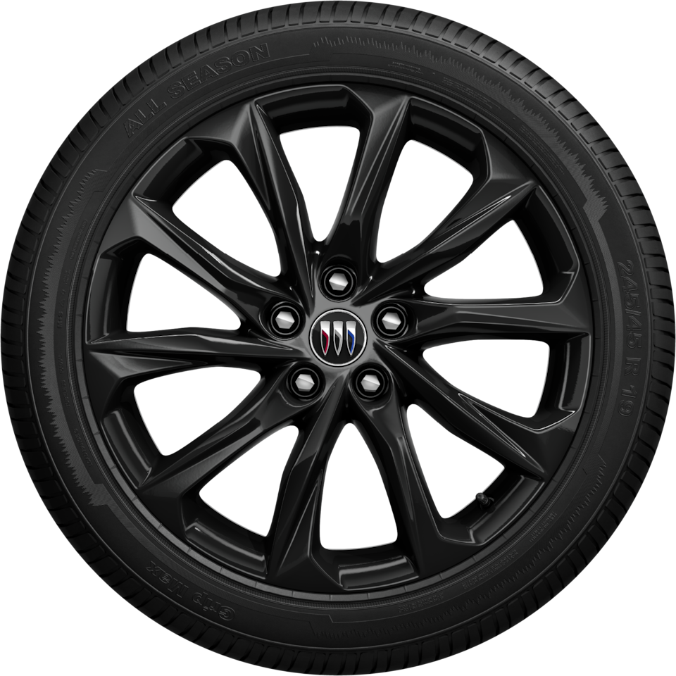 A Gloss Black Buick Multi-Spoke Wheel with a Buick Logo in the Center