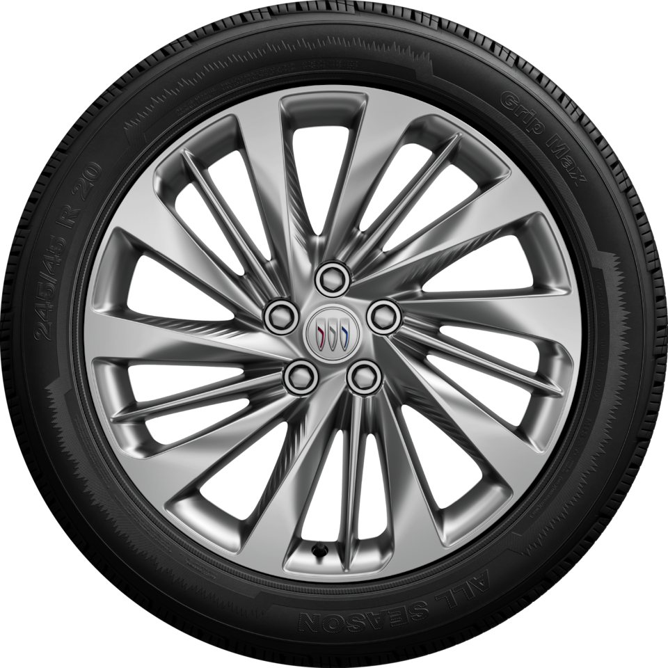A Detailed View of a Buick Wheel with a Multi-Spoke Silver Alloy Rim and a Black Tire
