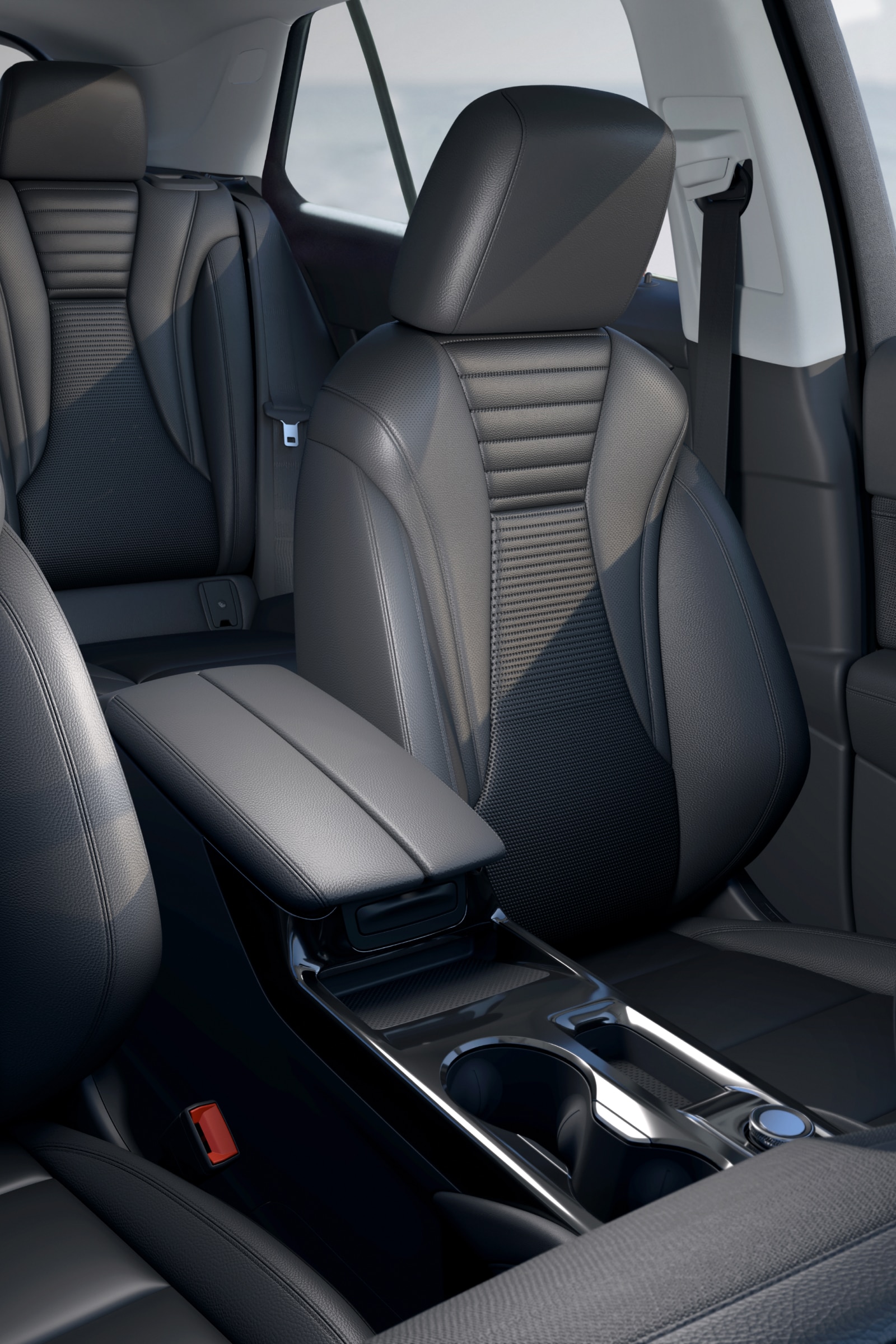 The Interior of a Buick Car Featuring Black Leather Front and Rear Seats with a Detailed Texture