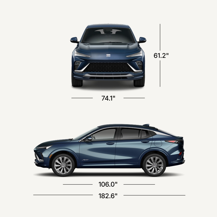 A Dark Blue Buick Envista Avenir Presented From the Front and Side Views