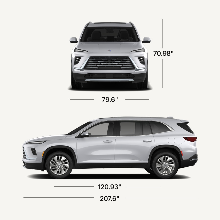 Buick Enclave SUV Dimensions Showing Front and Side Profiles