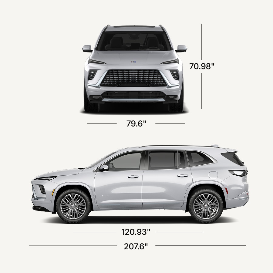 Buick Enclave Avenir SUV Dimensions Showing Front and Side Profiles