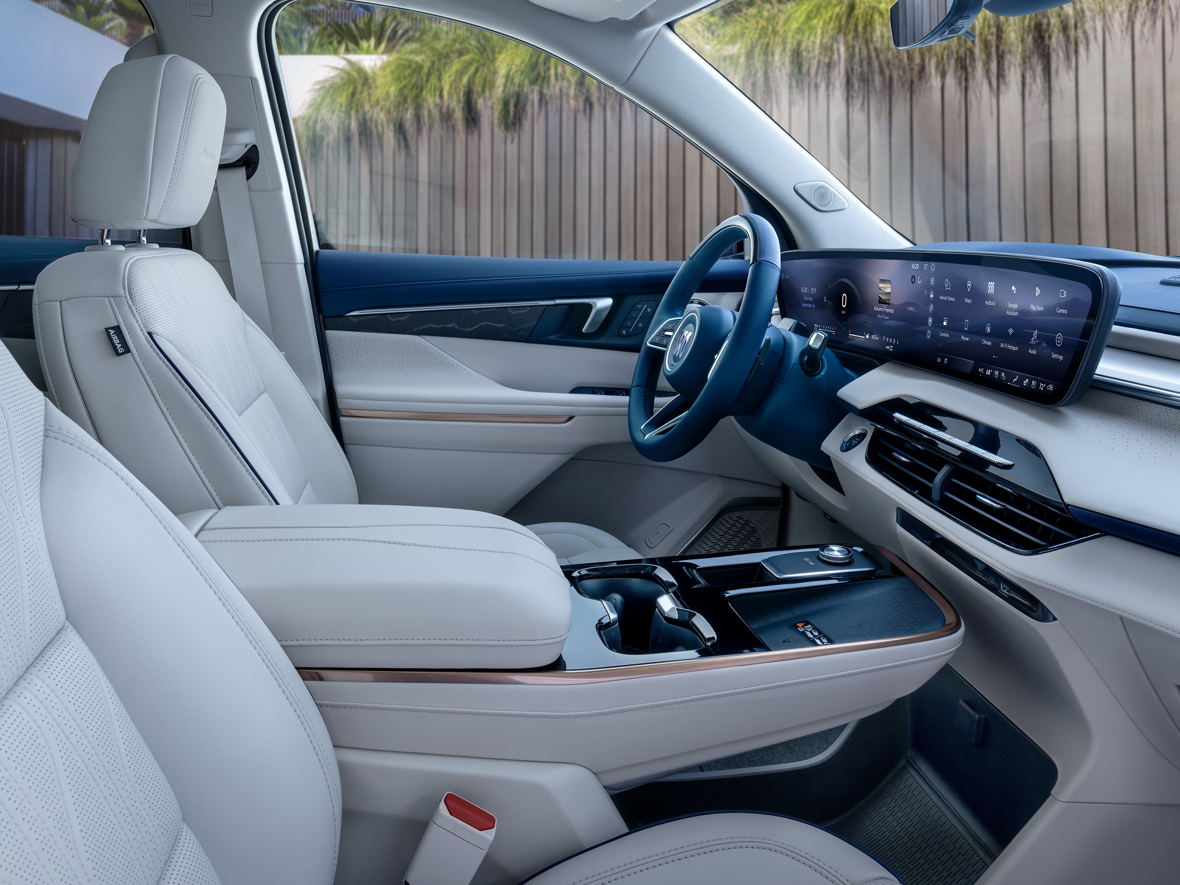 Passenger View of the Infotainment Center and Steering Wheel in the Buick Enclave