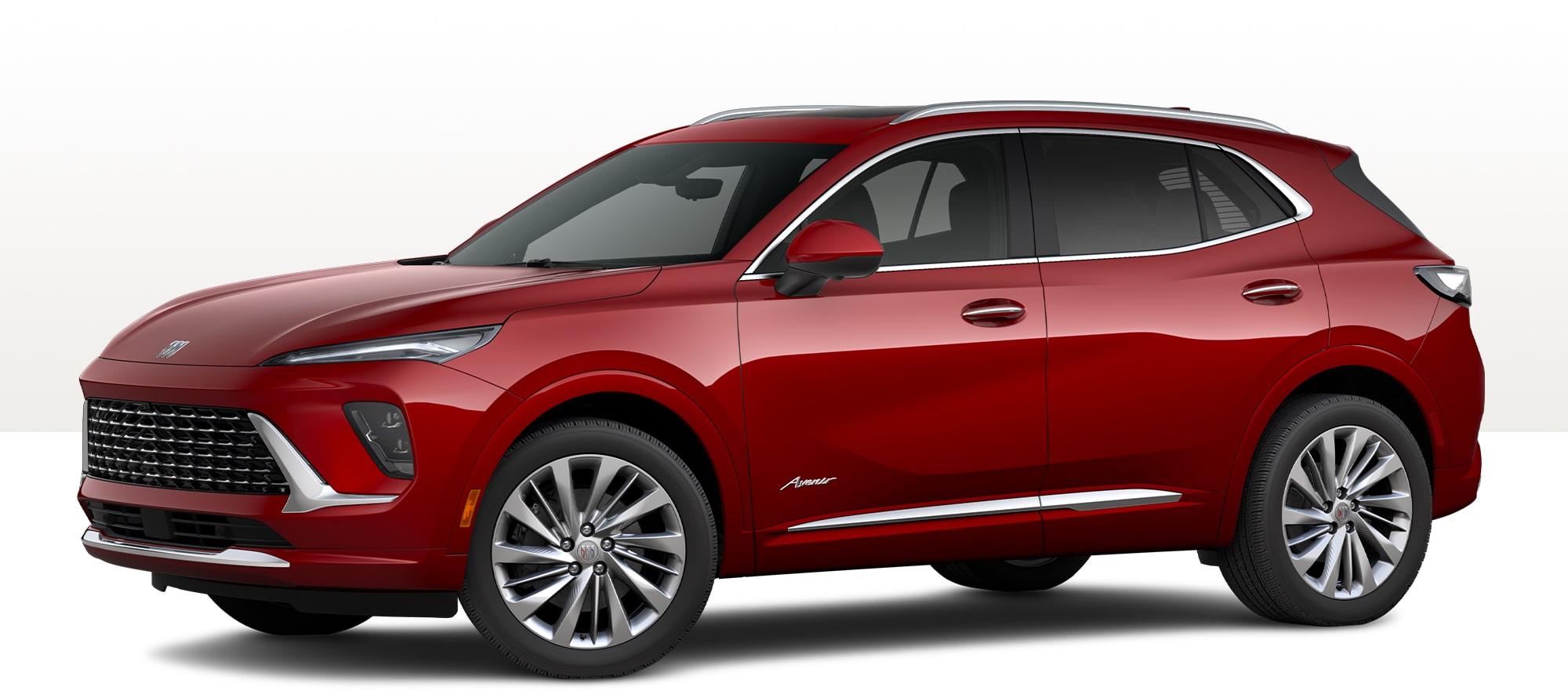 A 2025 Buick Envision Avenir SUV in Red on a Clean Studio Background