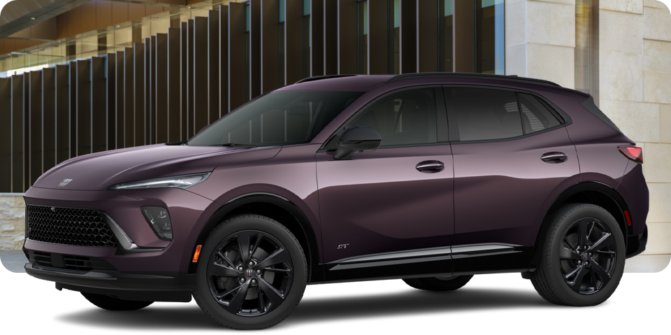 Front-Three Quarter View of a Buick Envision ST Sporty Compact SUV Parked Outside a Building
