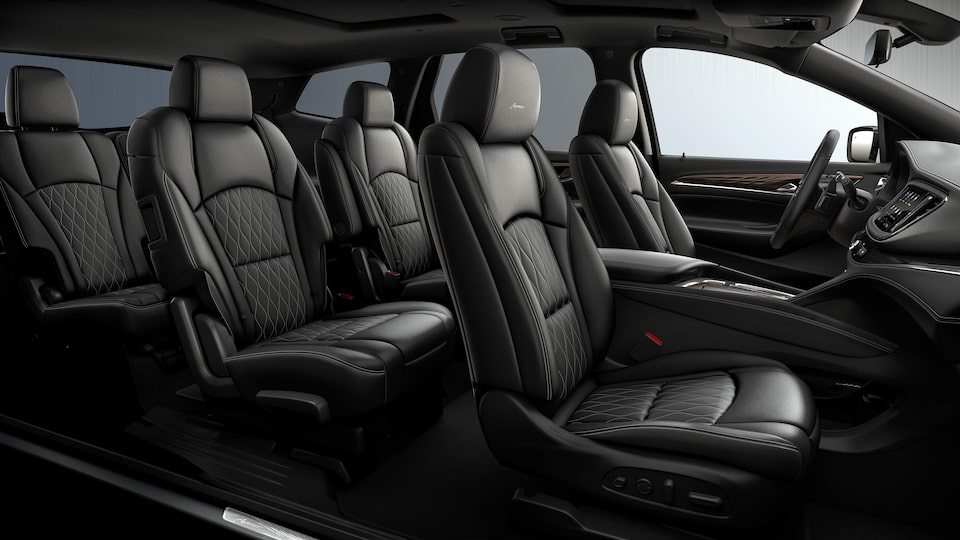 Close-up on the Black, Stitched Leather Interior of the 2024 Buick Enclave